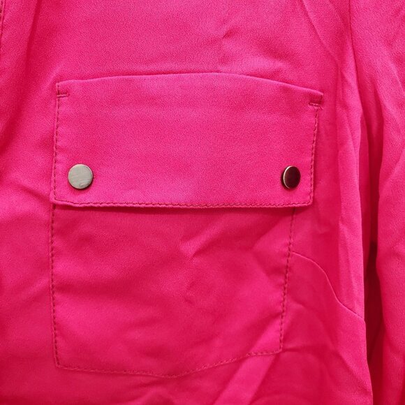 Ann Taylor Women's Fuchsia Lightweight 1/2 Button Military Pullover Blouse Top 8 - Picture 2 of 7